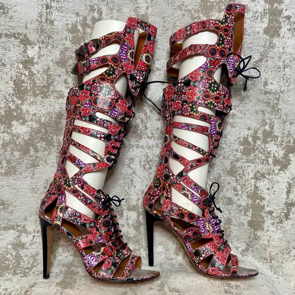 Rebecca Minkoff Rita (Sample) Knee High Gladiator Heeled Sandals in Floral - Picture 2 of 9